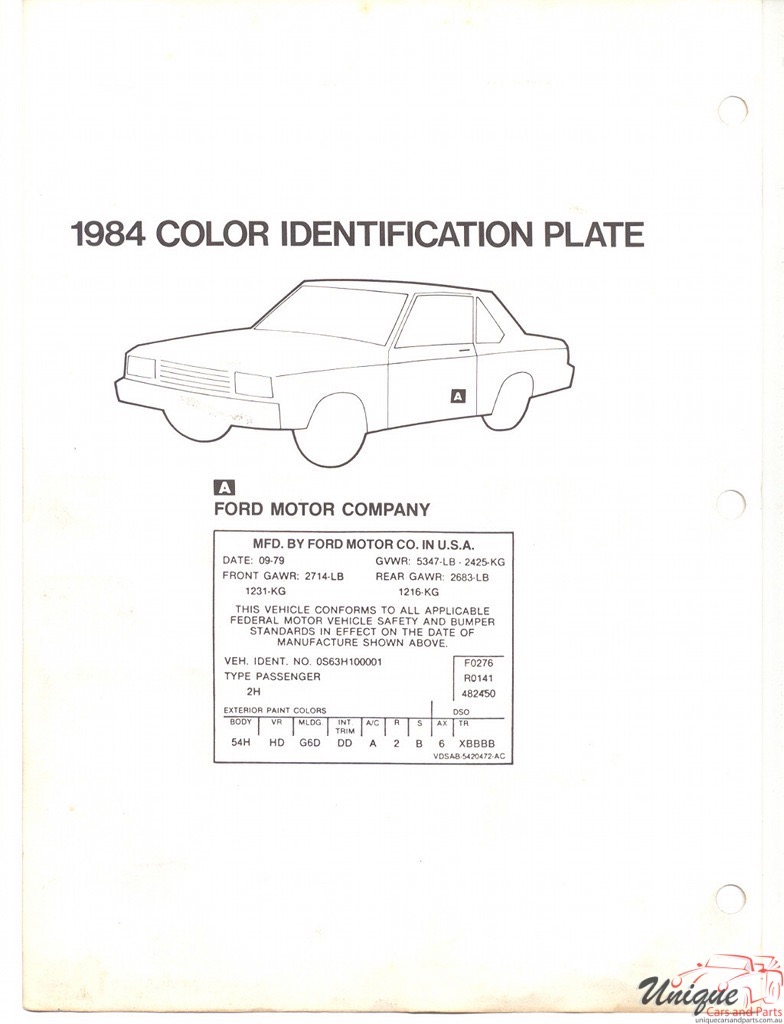 1984 Ford Paint Charts DuPont 5
